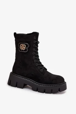 Ocieplane Botki Wokrery Damskie Z Ozdobą Czarne Melisse