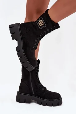 Ocieplane Botki Wokrery Damskie Z Ozdobą Czarne Melisse