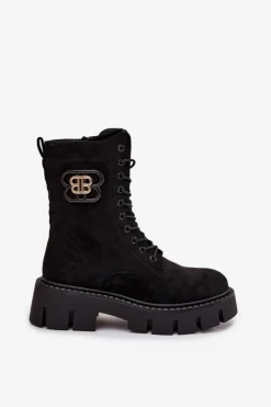 Ocieplane Botki Wokrery Damskie Z Ozdobą Czarne Melisse