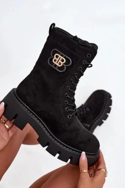 Ocieplane Botki Wokrery Damskie Z Ozdobą Czarne Melisse