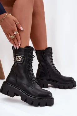 Ocieplane Botki Wokrery Damskie Z Ozdobą Czarne Melisse