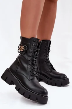 Ocieplane Botki Wokrery Damskie Z Ozdobą Czarne Melisse