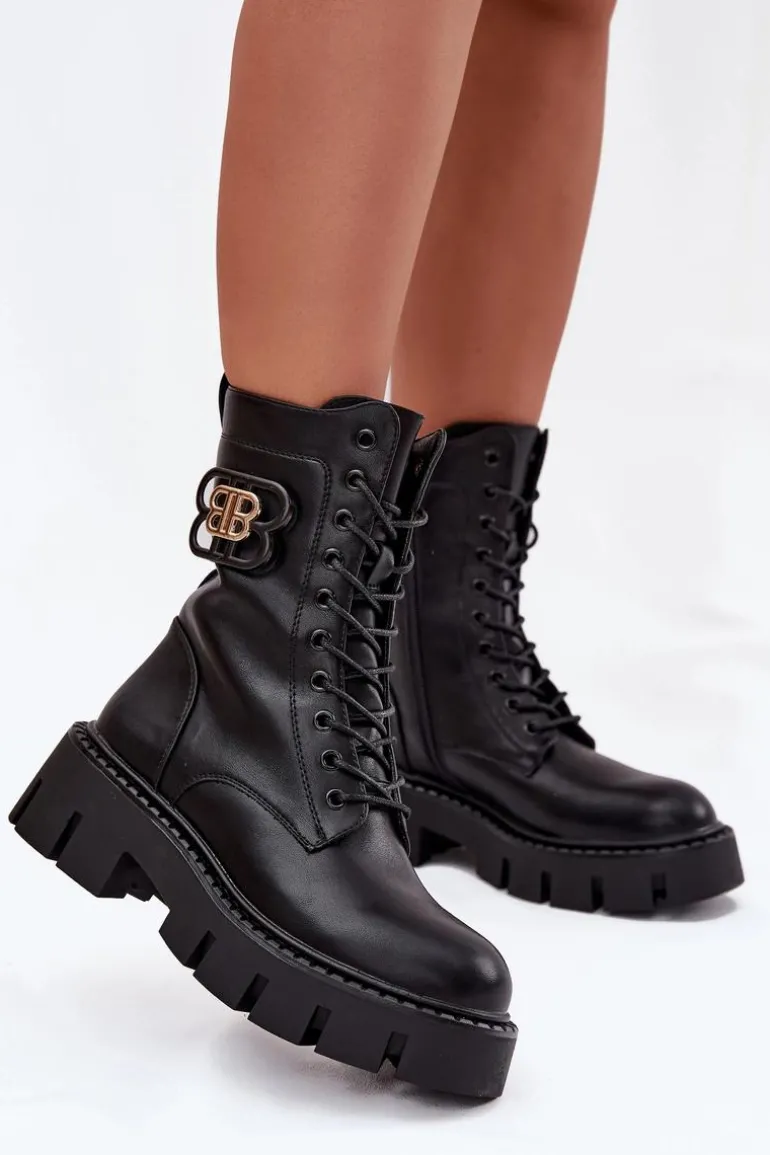 Ocieplane Botki Wokrery Damskie Z Ozdobą Czarne Melisse