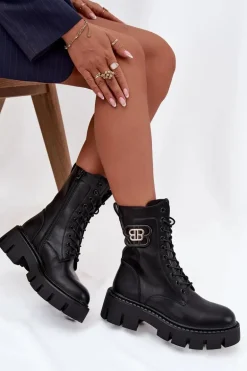 Ocieplane Botki Wokrery Damskie Z Ozdobą Czarne Melisse