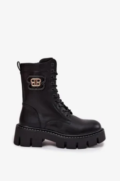 Ocieplane Botki Wokrery Damskie Z Ozdobą Czarne Melisse