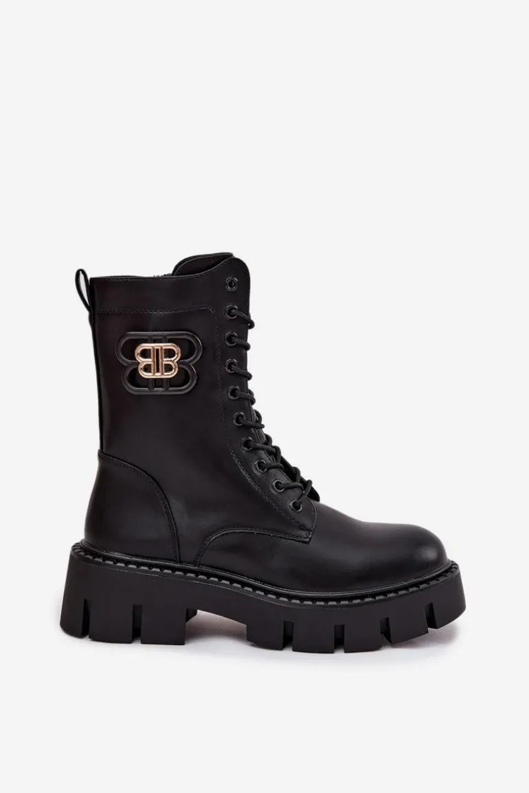 Ocieplane Botki Wokrery Damskie Z Ozdobą Czarne Melisse