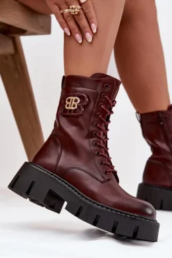 Ocieplane Botki Wokrery Damskie Z Ozdobą Bordowe Melisse