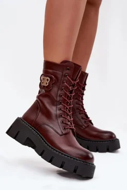 Ocieplane Botki Wokrery Damskie Z Ozdobą Bordowe Melisse