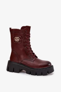 Ocieplane Botki Wokrery Damskie Z Ozdobą Bordowe Melisse