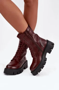 Ocieplane Botki Wokrery Damskie Z Ozdobą Bordowe Melisse