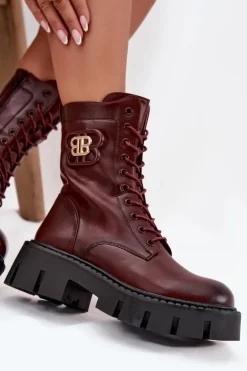 Ocieplane Botki Wokrery Damskie Z Ozdobą Bordowe Melisse