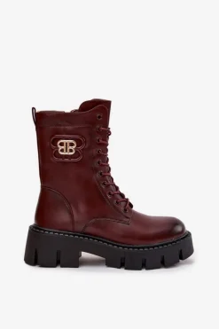 Ocieplane Botki Wokrery Damskie Z Ozdobą Bordowe Melisse