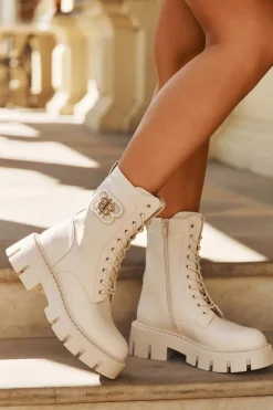 Ocieplane Botki Wokrery Damskie Z Ozdobą Jasnobeżowe Melisse