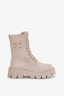 Ocieplane Botki Wokrery Damskie Z Ozdobą Jasnobeżowe Melisse