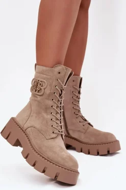 Ocieplane Botki Wokrery Damskie Z Ozdobą Beżowe Melisse