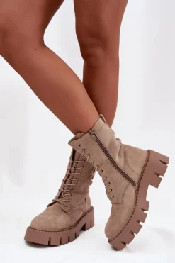 Ocieplane Botki Wokrery Damskie Z Ozdobą Beżowe Melisse