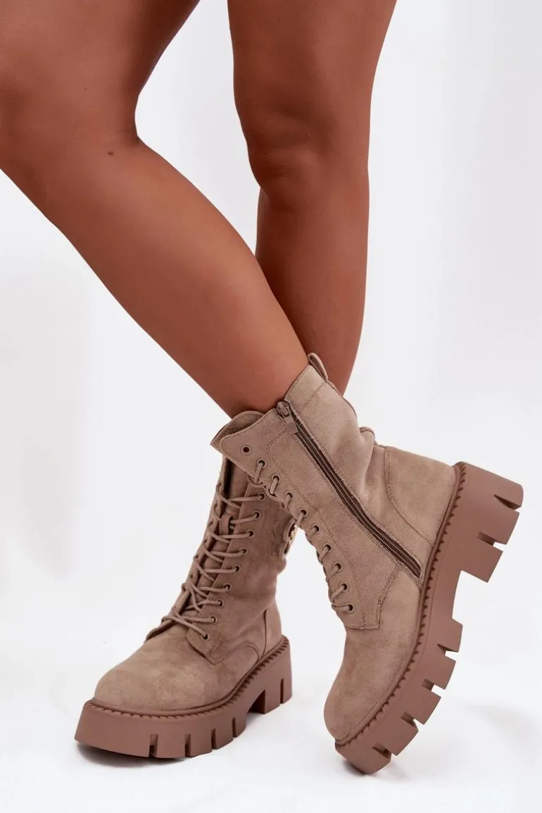 Ocieplane Botki Wokrery Damskie Z Ozdobą Beżowe Melisse