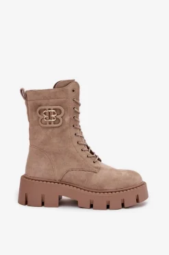 Ocieplane Botki Wokrery Damskie Z Ozdobą Beżowe Melisse