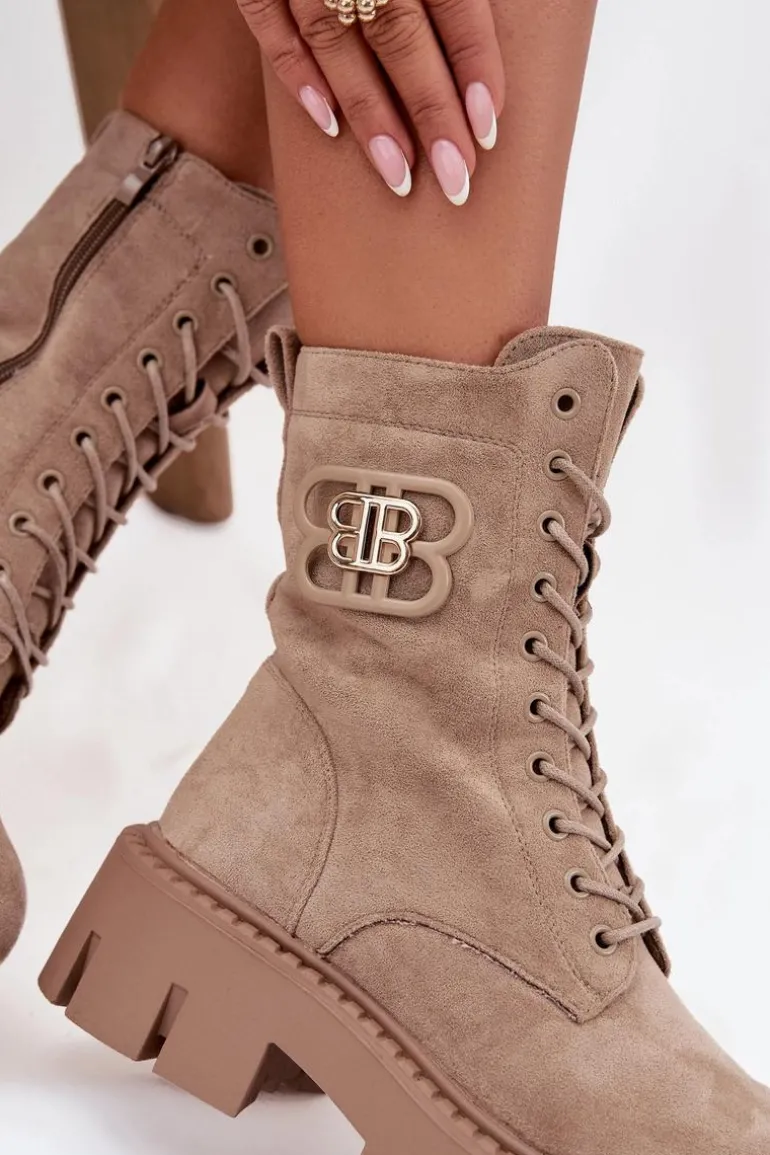 Ocieplane Botki Wokrery Damskie Z Ozdobą Beżowe Melisse