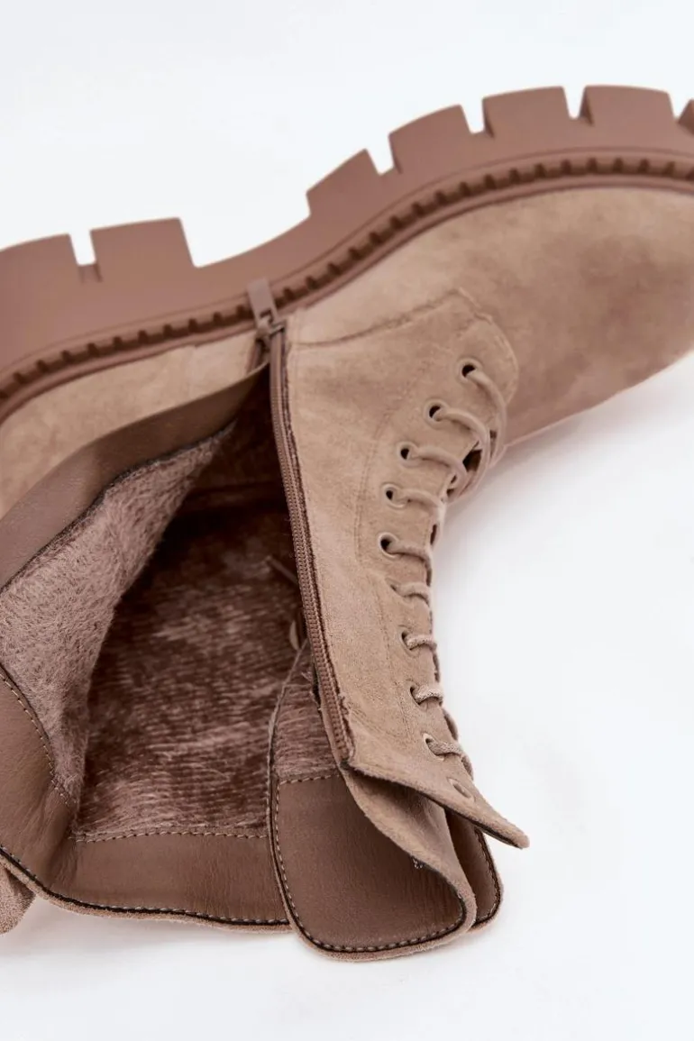 Ocieplane Botki Wokrery Damskie Z Ozdobą Beżowe Melisse