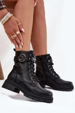 Ocieplane Botki Workery Damskie Z Ozdobnym Detalem Czarne Talyssa