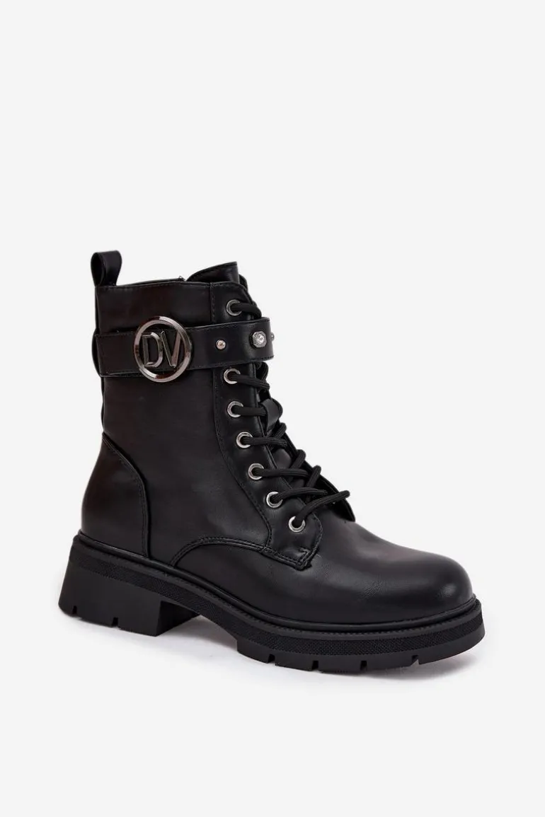 Ocieplane Botki Workery Damskie Z Ozdobnym Detalem Czarne Talyssa