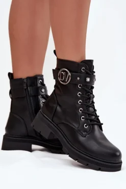 Ocieplane Botki Workery Damskie Z Ozdobnym Detalem Czarne Talyssa