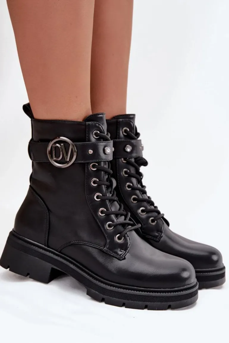 Ocieplane Botki Workery Damskie Z Ozdobnym Detalem Czarne Talyssa