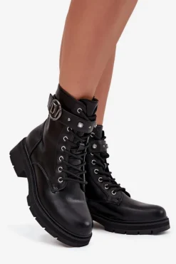 Ocieplane Botki Workery Damskie Z Ozdobnym Detalem Czarne Talyssa