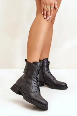 Ocieplane Botki Workery Damskie Skóra Naturalna Czarne Vinceza 66688