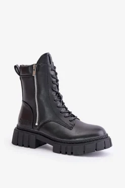 Ocieplane Botki Workery Damskie Z Eko Skóry Big Star MM274578 Czarne