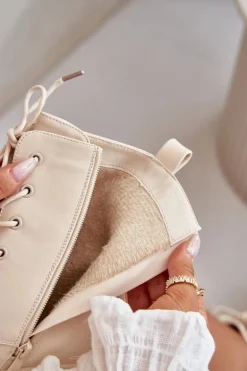 Ocieplane Botki Workery Damskie Z Przypinkami Beżowe Avorira