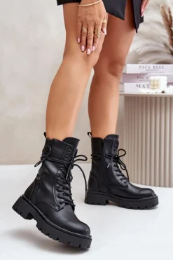 Ocieplane Botki Workery Damskie Z Eko Skóry Czarne Nealandra