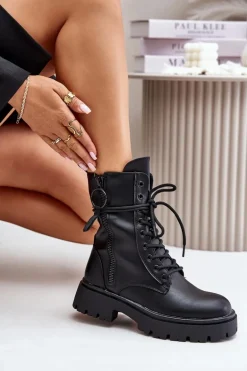 Ocieplane Botki Workery Damskie Z Eko Skóry Czarne Nealandra