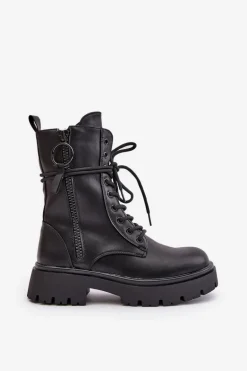 Ocieplane Botki Workery Damskie Z Eko Skóry Czarne Nealandra