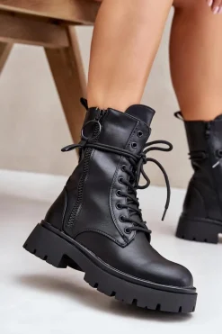 Ocieplane Botki Workery Damskie Z Eko Skóry Czarne Nealandra