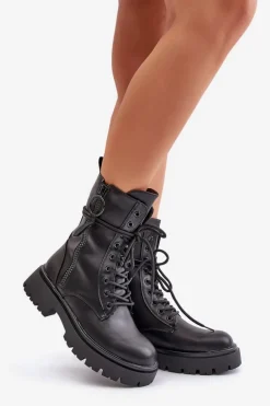 Ocieplane Botki Workery Damskie Z Eko Skóry Czarne Nealandra