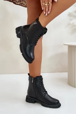 Ocieplane Botki Workery Damskie Ze Skóry Naturalnej Vinceza 7920 Czarne