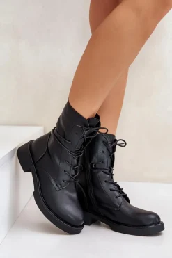 Ocieplane Botki Workery Damskie Eko Skórzane Czarne Ellittia