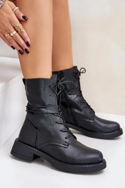 Ocieplane Botki Workery Damskie Eko Skórzane Czarne Ellittia