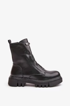 Ocieplane Botki Workery Damskie Na Zamek Eko Skórzane Czarne Mailyra