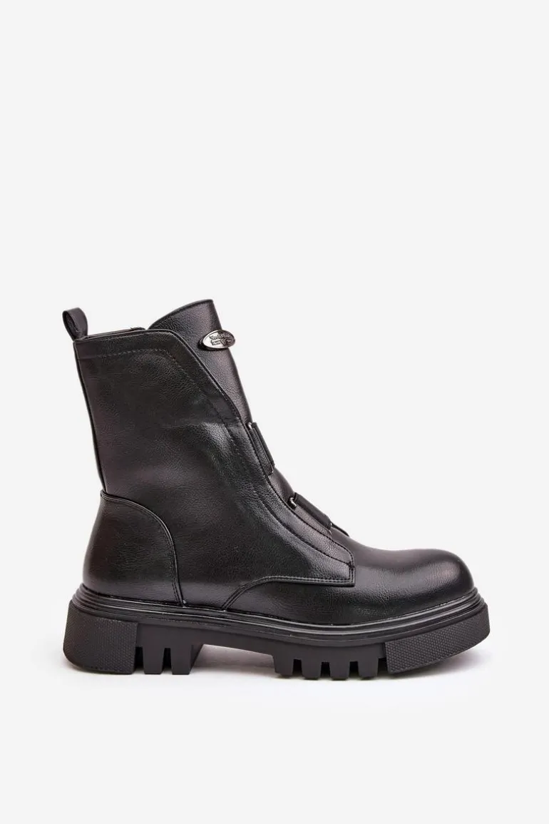 Ocieplane Botki Workery Damskie Na Zamek Eko Skórzane Czarne Mailyra