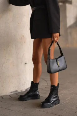 Ocieplane Botki Workery Damskie Na Zamek Eko Skórzane Czarne Mailyra