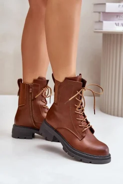 Ocieplane Botki Workery Na Zamek Brązowe Leairae