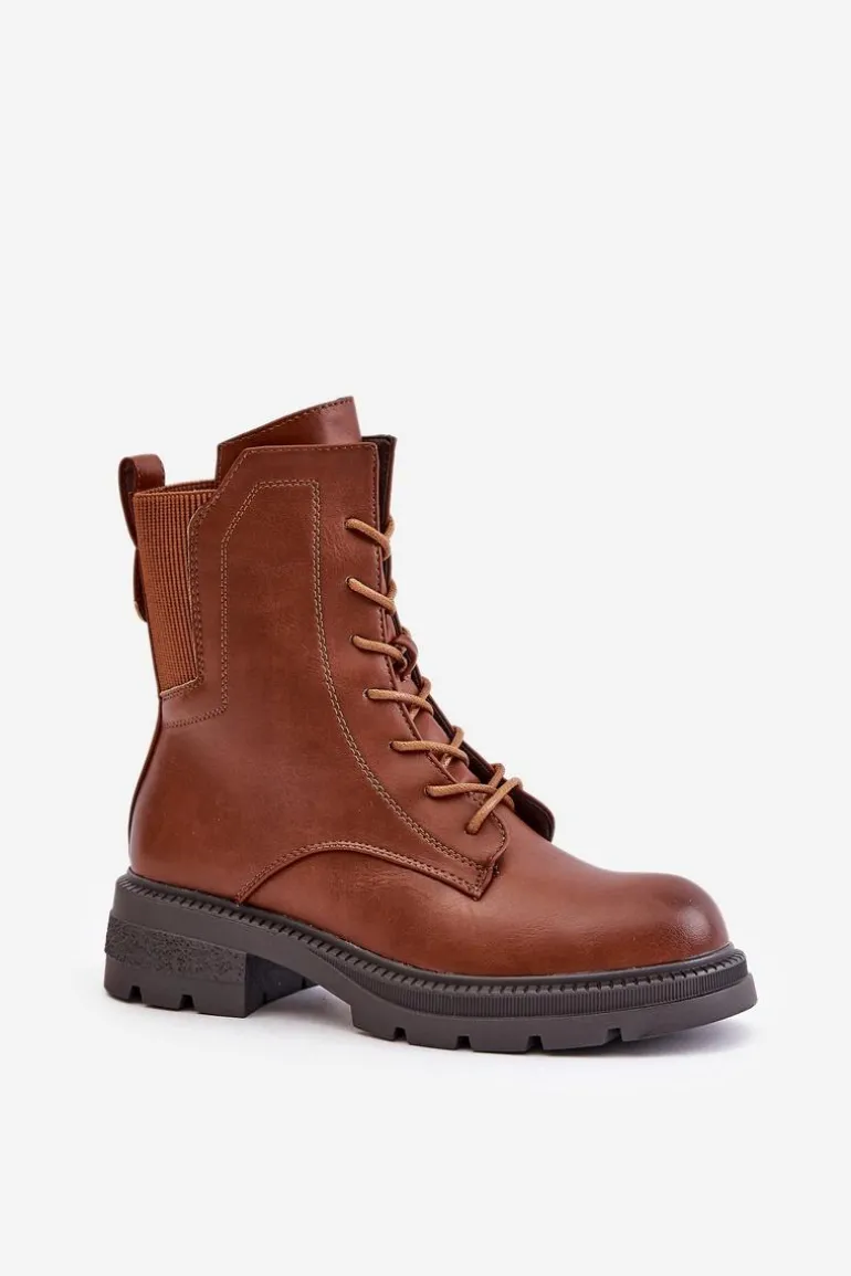 Ocieplane Botki Workery Na Zamek Brązowe Leairae