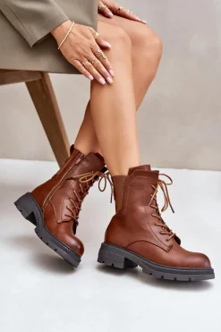 Ocieplane Botki Workery Na Zamek Brązowe Leairae