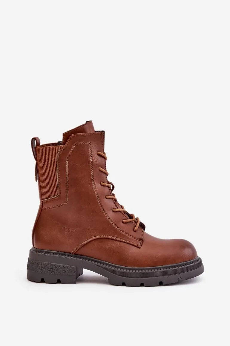 Ocieplane Botki Workery Na Zamek Brązowe Leairae