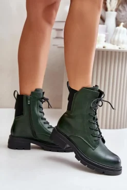 Ocieplane Botki Workery Na Zamek Zielone Leairae