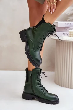 Ocieplane Botki Workery Na Zamek Zielone Leairae