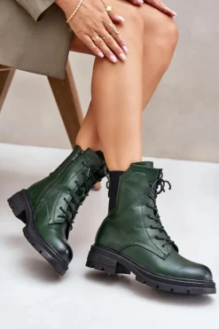 Ocieplane Botki Workery Na Zamek Zielone Leairae